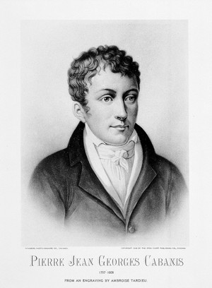 view Pierre-Jean-Georges Cabanis. Photogravure by Synnberg Photo-gravure Co., 1898, after A. Tardieu.