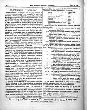 BMJ, Aug. 3, 1895; advert for Cerebrinine