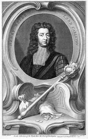 view Henry Boyle, Baron Carleton (d. 1725). Engraving by Jacobus Houbraken, 1740, after Sir Godfrey Kneller.