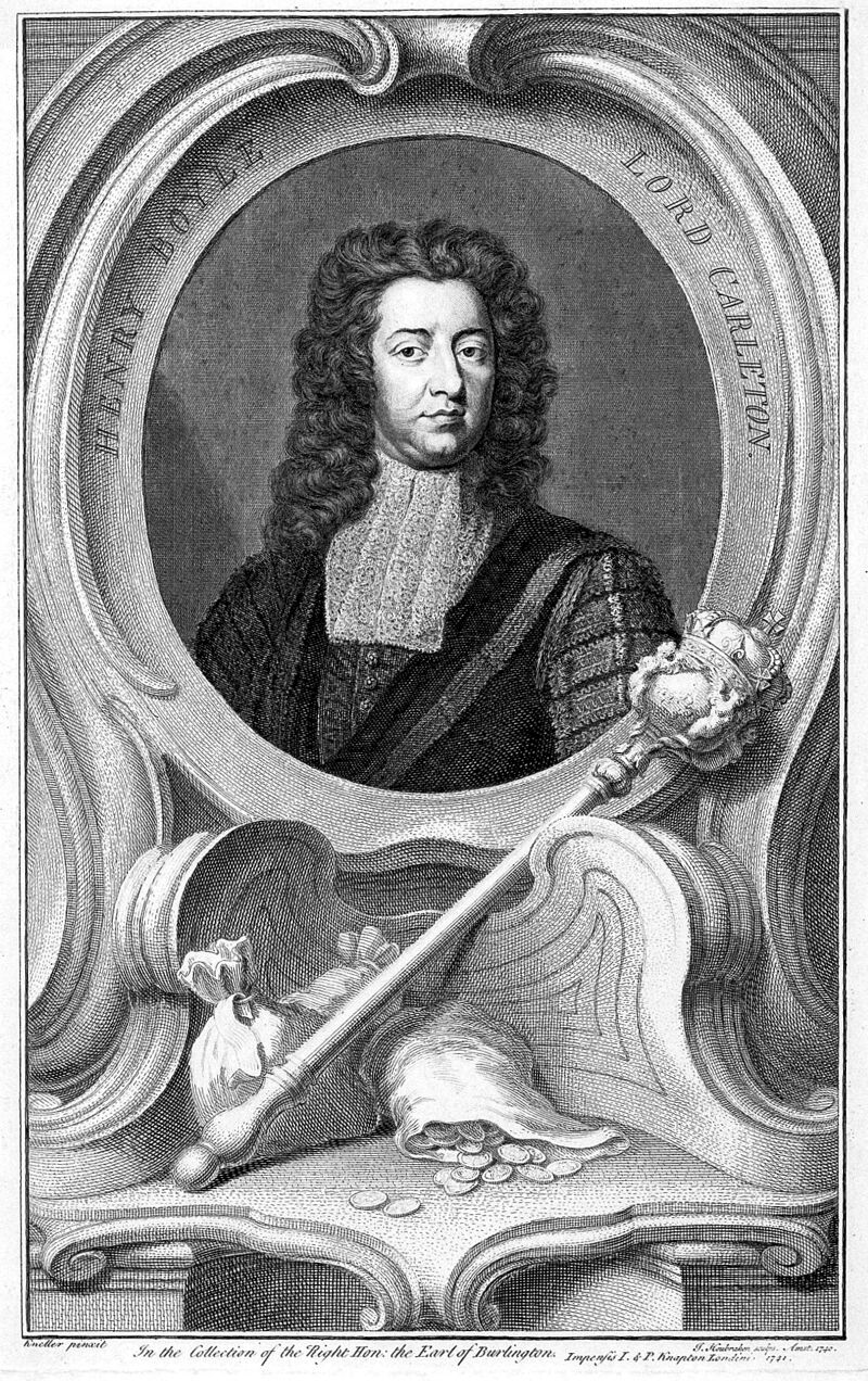 Henry Boyle, Baron Carleton (d. 1725). Engraving by Jacobus Houbraken, 1740, after Sir Godfrey Kneller., 1741, by Godfrey Kneller