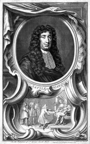 view George Savile, Marquis of Halifax (1633-1695). Engraving by Jacobus Houbraken, 1740, after a painting attributed to Mary Beale.