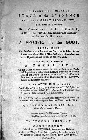 view Edmund Marshall, A specific for the gout.