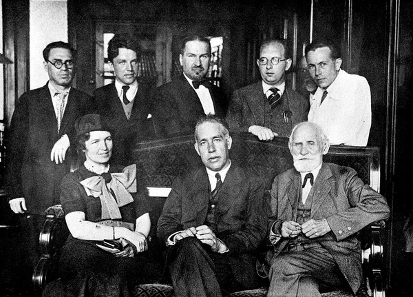 I. P. Pavlov with Niels Bohr and Mrs Bohr, 1935.