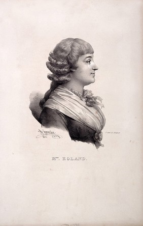 Marie-Jeanne Philipon, Madame Roland (1754-1793) Lithograph by H. Grévedon, 1825.