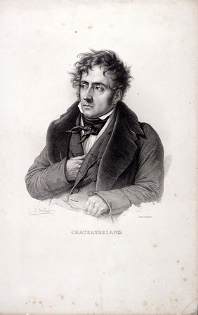 François-René, Vicomte de Chateaubriand (1768-1848). Lithograph by Zéphirin-Félix-Jean-Marius Belliard, 1831.