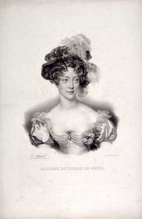 Caroline-Ferdinande Louise de Bourbon, Duchesse de Berry. Lithograph by Zéphirin-Félix-Jean-Marius Belliard, 1829.