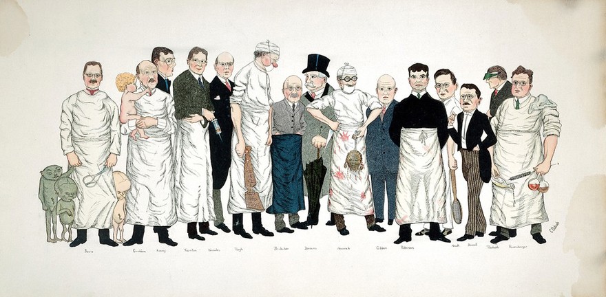 Fifteen professors at Jefferson Medical College, Philadelphia. Colour process print after C. Miksch, 1923.