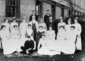 view Royal Portsmouth Hospital: servants (auxiliary staff). Photograph, 1902.