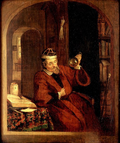 A physician examining urine. Oil painting after Adriaen van Ostade.