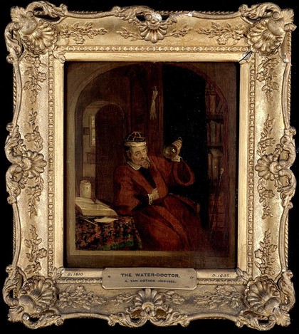 A physician examining urine. Oil painting after Adriaen van Ostade.