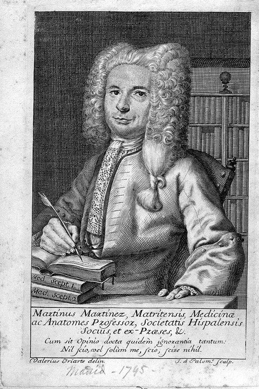 Martín Martinez, Professor of Medicine and Anatomy at Madrid. Engraving by J.B. Palomino after Valerio de Iriarte.
