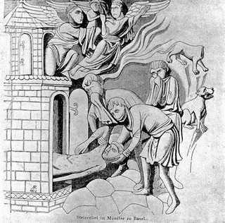 Le Martyre de saint Vincent, Bas-relief du XI ou du XII siecle a la Basilique de Bale.