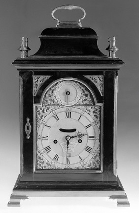 A bracket clock (shelf clock, mantel clock). Construction and assembly by John Leroux, 177-.