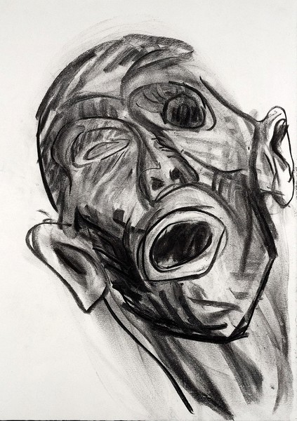 Charcoal drawing: head from dissection