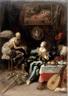 A voluptuary surprised by death. Oil painting by Frans Francken II.