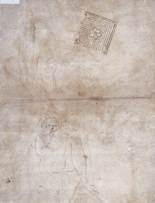 The pelvis of an articulated skeleton. Drawing, ca. 1560 (?).
