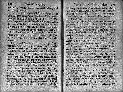 Vade mecum: or, a companion for a chyrurgion: fitted for times of peace or war. Compendiously shewing ... the use of every severall instrument ... and the vertues and qualities of such medicines as are needfull ... with the maner [sic] of compounding them ... As also the perfect cure of green wounds, either incised or contused, ulcers, fistulaes, fractures, and dislocations. To which is added the maner [sic] of making reports before a Judge of Assize, of any one that hath come to an untimely end / [Thomas Brugis].