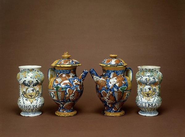 Ceramic pharmacy jars.