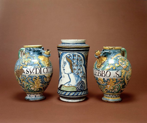 Ceramic pharmacy jars.