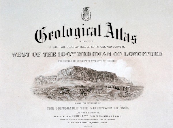 Geological atlas projected to illustrate geographic explorations and surveys west of the 100th meridian of longitude : prosecuted in accordance with Acts of Congress under the authority of the Honorable the Secretary of War, and the direction of A.A. Humphreys, embracing results of the different expeditions under Geo. M. Wheeler.