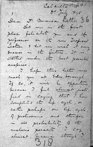 view Sir Patrick Manson, letter from Ronald Ross