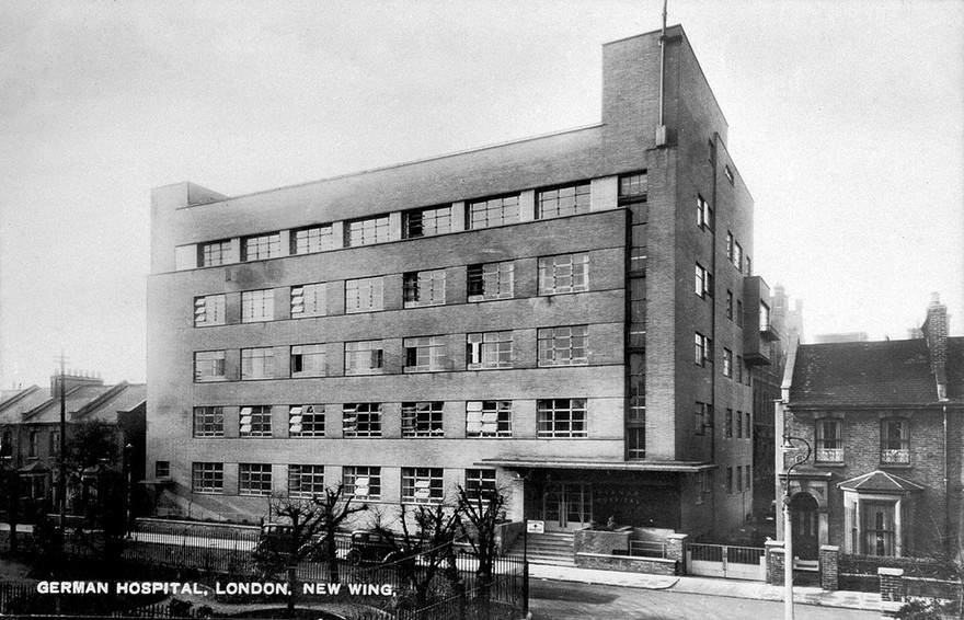 The German Hospital, Dalston: the New Wing, exterior view. Photograph.