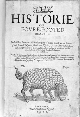 The historie of foure-footed beastes. : Describing the true and liuely figure of euery beast, with a discourse of their seuerall names, conditions, kindes, vertues (both naturall and medicinall) countries of their breed, their loue and hate to mankinde, and the wonderfull worke of God in theircreation, preseruation, and destruction. Necessary for all diuines and students, because the story of euery beast is amplified with narrations out of Scriptures, fathers, phylosophers, physitians, and poets: wherein are declared diuers hyerogliphicks, emblems, epigrams, and other good histories, collected out of all the volumes of Conradus Gesner, and all other writers to this present day / By Edward Topsell.