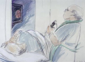 view Endoscopic examination of a patient's gut by Dr A.I. Morris, Royal Liverpool University Hospital. Drawing by Julia Midgley, 1998.