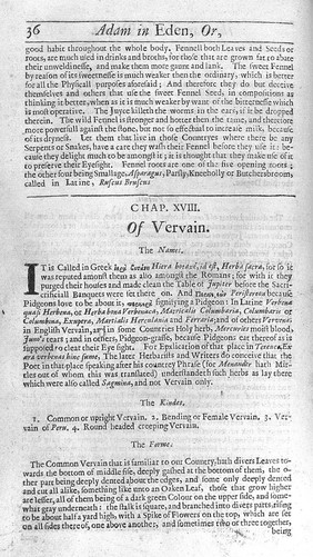 Adam in Eden, or nature's paradise. The history of plants, fruits, herbs, and flowers. With their several names, whether Greek, Latin or English ... as also their several signatures, anatomical appropriations, and particular physical vertues ... / By William Coles, herbarist.