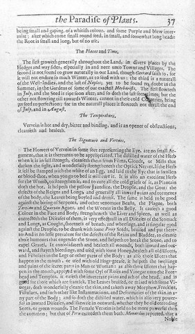 Adam in Eden, or nature's paradise. The history of plants, fruits, herbs, and flowers. With their several names, whether Greek, Latin or English ... as also their several signatures, anatomical appropriations, and particular physical vertues ... / By William Coles, herbarist.