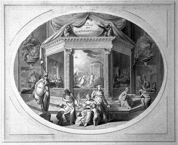 The works of mercy. Drawing by C. Groeneveld, 1808.