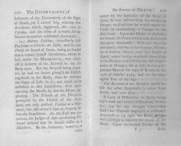 The uncertainty of the signs of death, and the danger of precipitate interments and dissections, demonstrated, I. From the known laws of the animal œconomy. II. From the structure of the parts of the human body. And, III. From a great variety of amusing and well-attested instances of persons who have return'd to life ... With proper directions, both for preventing such accidents, and repairing the misfortunes brought upon the constitution by them. To the whole is added a curious and entertaining account of the funeral solemnities of many ancient and modern nations, exhibiting the precautions they made use of to ascertain the certainty of death. Illustrated with copper plates / [Jacques-Bénigne Winslow].