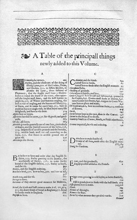 Maison rustique, or the covntrey farme / compiled in the French tongue by Charles Steuens and John Liebault ... and translated into English by Richard Svrflet ... Also a short collection of the hunting of the hart, wilde bore, hare, fox, gray, cony; of birds and faulconrie.