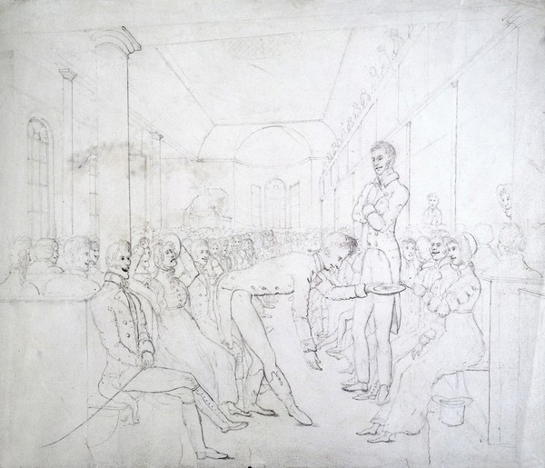 Magdalen Asylum, Dublin: a collection in the chapel. Pencil drawing attributed to McCain.