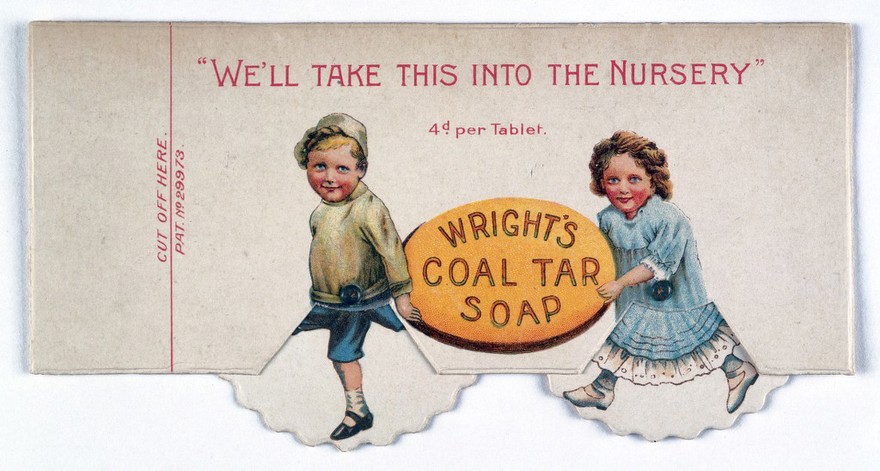 "We'll take this into the nursery" : Wright's Coal Tar Soap : 4d per tablet.