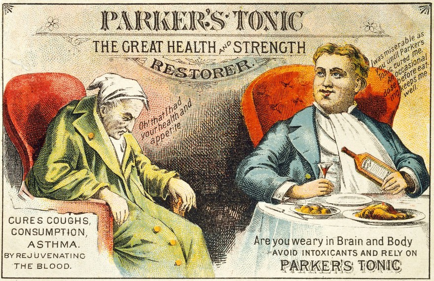 Parker's Tonic : the great health and strength  restorer : cures coughs, consumption, asthma by rejuvenating the blood / Hiscox & Co.