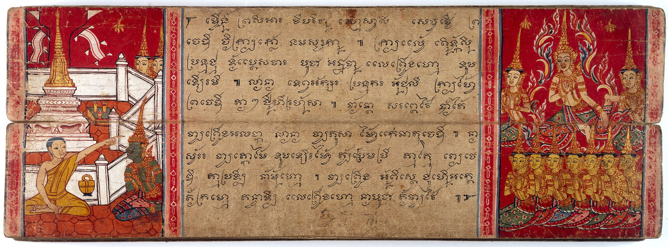 The monk Phra Malai and the god Indra conversing
