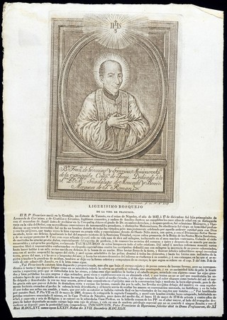 The Blessed (subsequently Saint) Francisco Geronimo y Gravina. Engraving by F. Gordillo, 1807, with letterpress.