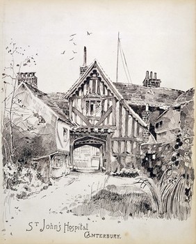 St John's Hospital, Canterbury: the gatehouse from the courtyard. Drawing by E.C., 1899(?).
