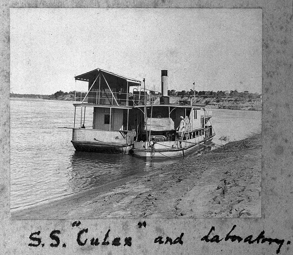 The Sudan: steamship Culex and floating laboratory on the Nile. Photograph by R.G. Archibald, 1911.