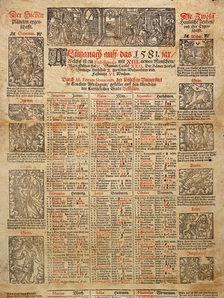 Allmanach auff das 1581 jar ... / Durch Petrum Slovacium gestellet auff den Meridian der kayserlichen Stadt Breslaw.