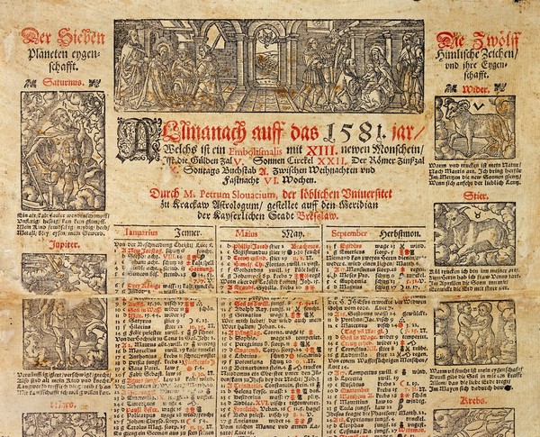 Allmanach auff das 1581 jar ... / Durch Petrum Slovacium gestellet auff den Meridian der kayserlichen Stadt Breslaw.