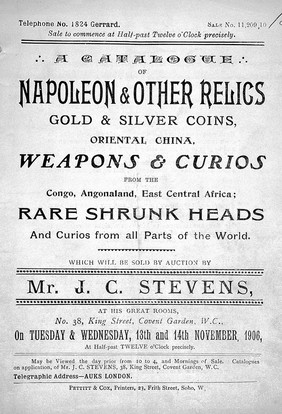 Mr. J.C. Stevens Sales Catalogue, Nov 1906