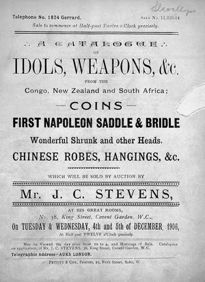 view Mr. J.C. Stevens Sales Catalogue, Dec 1906