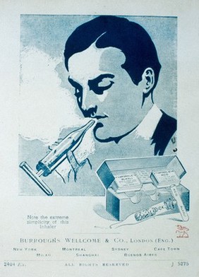 Advertisement for a Burroughs Wellcome inhaler. Point of Sale leaflet