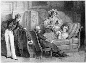 view A young lady reclining, being attended by a physician. Lithograph.