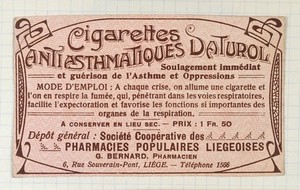 view Cigarettes Antiasthmatiques Daturol: product label. Colour lithograph.