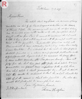 HODGKIN: Letter from Thomas Hodgkin to Ernst