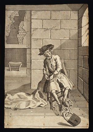 view Jack Sheppard in prison. Etching, ca. 1724.