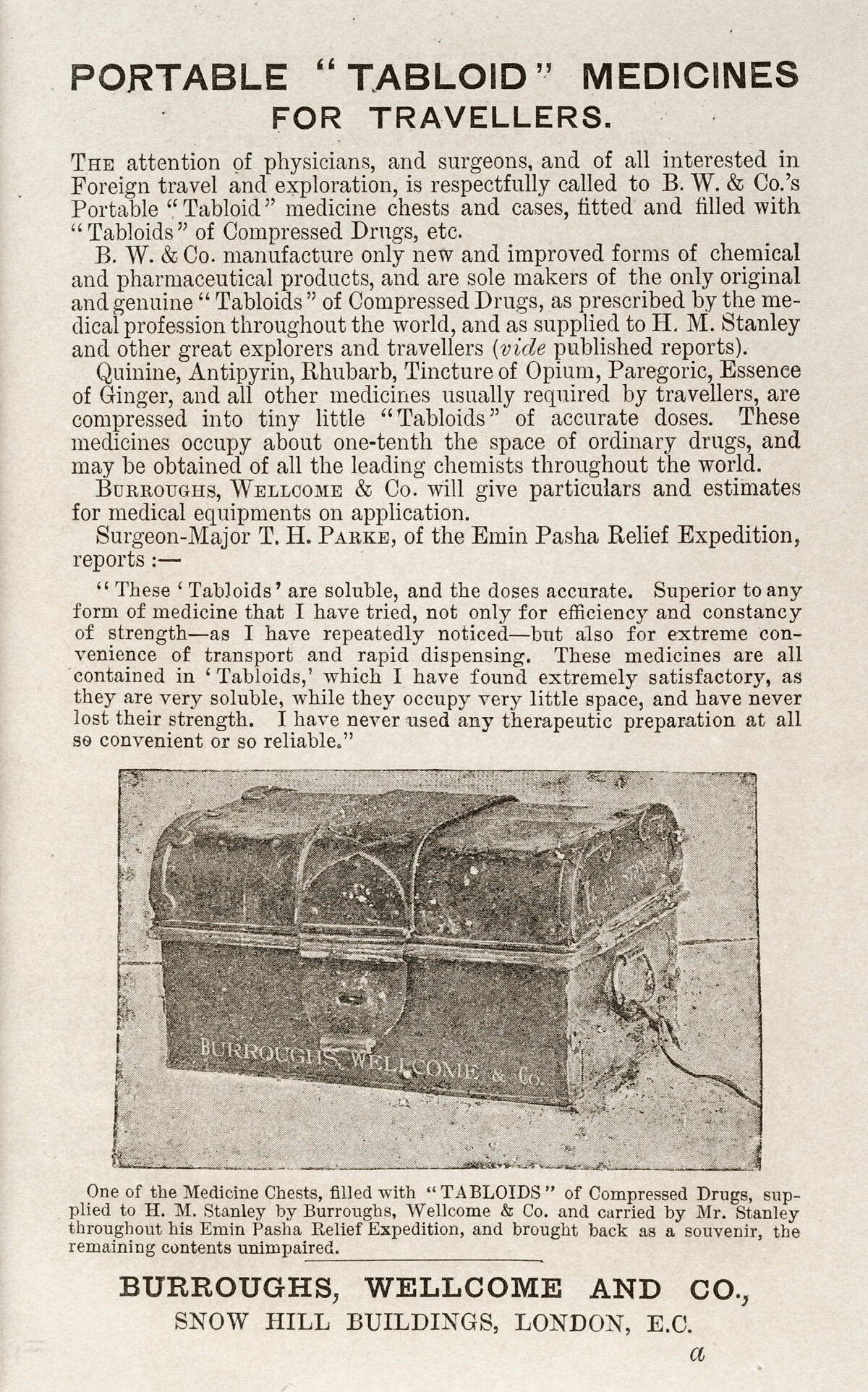 Burroughs Wellcome & Co Advert: Portable "Tabloid" Medicines